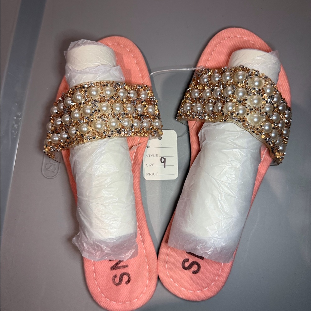 Elegant Pearl Embellished Pink Sandals
